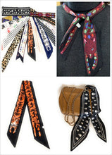 Load image into Gallery viewer, 90cm Long Reversible Skinny Scarf Faux Silk Head Scarves Bag Charm Bow Bandana