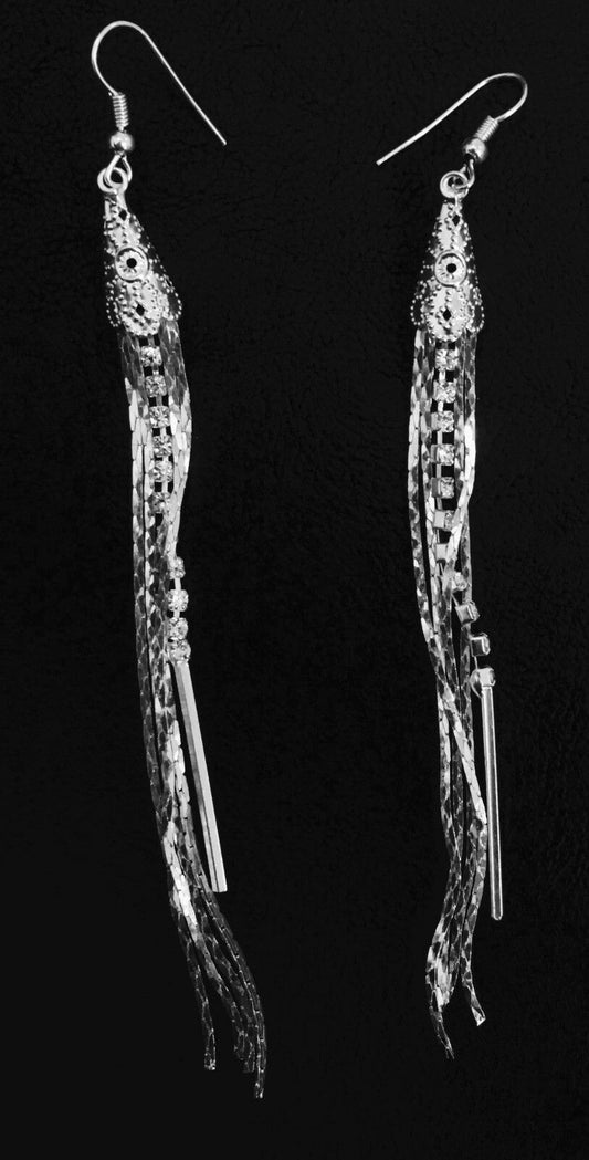 Drop Cone Earrings Silver Plated Crystal Drop Dangle Womens Girls CZ Gatsby