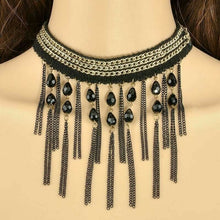 Load image into Gallery viewer, Victorian Gothic Black Gold lace Beads Chain Bib Choker Statement Necklace