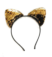 Load image into Gallery viewer, Sequin Girls Cat Ear Headband Satin Hairband Costume Fancy Dress Party Ears UK