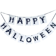 Load image into Gallery viewer, Black White Happy Halloween Bunting w/ 12 3D Bats Party Wall Decoration Bat Set