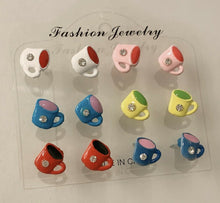 Load image into Gallery viewer, 6 PAIRS GIRLS EARRINGS STUDS SET GIFT KIDS CHILDREN SHOES COMBS ICE-CREAM MUGS