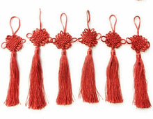 Load image into Gallery viewer, 6 Red Chinese New Year Lucky Knot Cord Feng Shui Tassel Bag Charm Wall Hanging