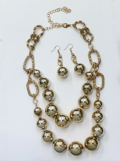 Shiny Pearl Chunky Statement Choker Bib Collar Necklace Chain With Earrings