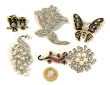 Load image into Gallery viewer, Diamante Crystal Rhinestone Faux Pearl Brooch Pin Animal Rose Jewelry Xmas Gift