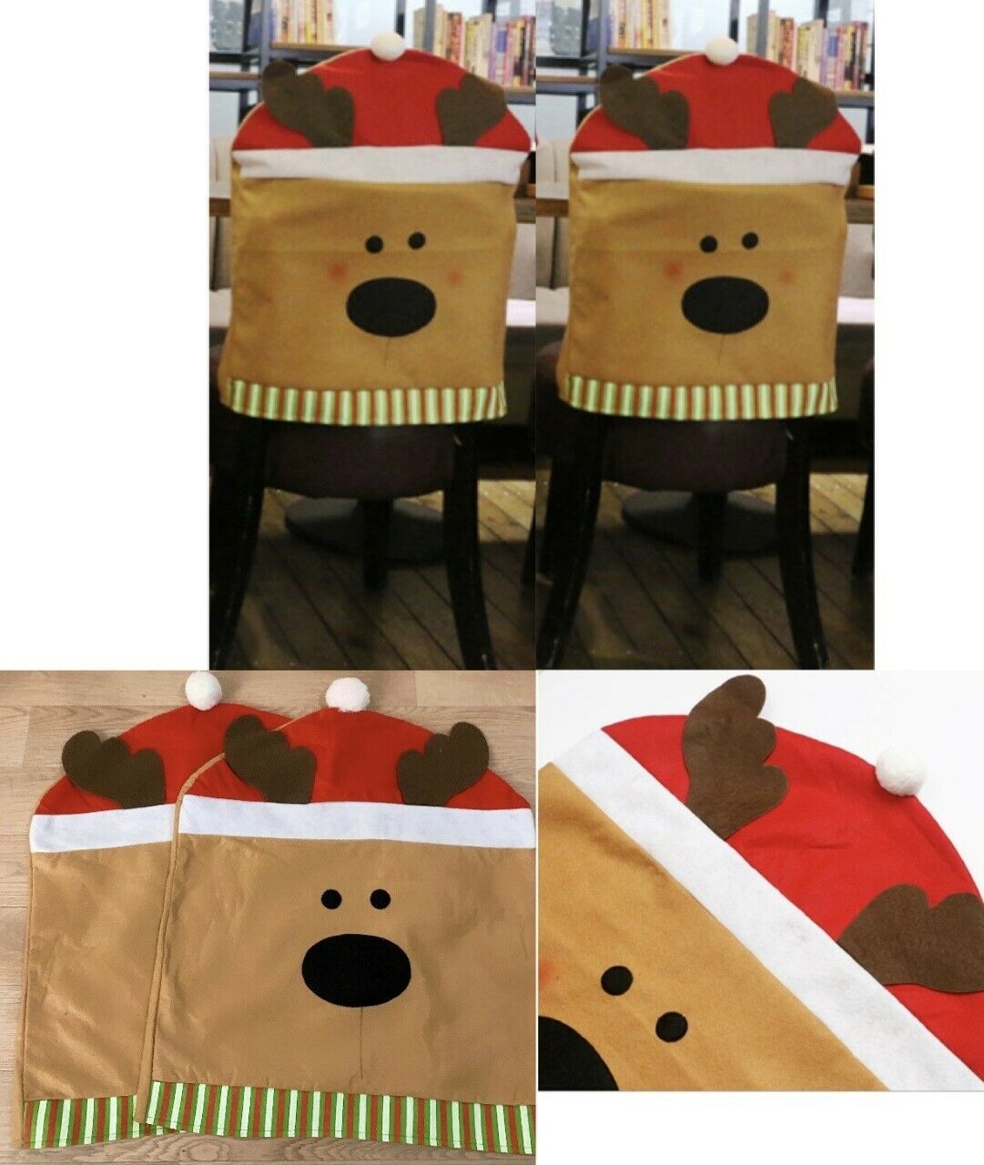 2 x (A Pair) Christmas Rudolph Dining Chair Back Covers Xmas Party Decorations