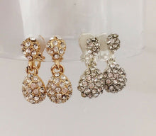 Load image into Gallery viewer, Crystal Teardrop Clip on Earrings Womens Girls Dangle Drop Gatsby Silver or Gold