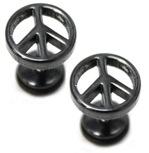 Load image into Gallery viewer, PAIR Peace Mens Earrings Stainless Steel Stud Fake Stretcher Plug Upper Ear