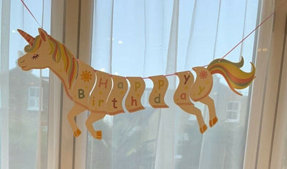 Happy Birthday Bunting Banner - Hanging Letters Party Decoration Garland Unicorn