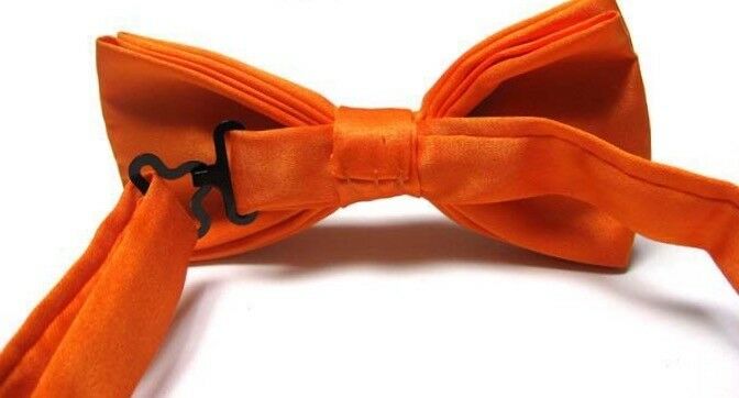 Classic Orange Mens Womens Clip-On Banded Bow Tie Pre Tied Plain Dickie Bowtie