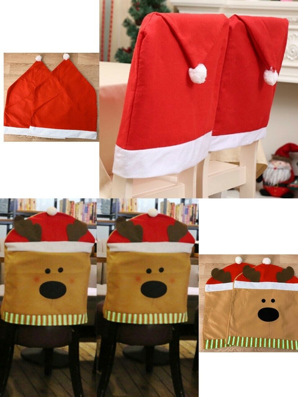 2 x (A Pair) Christmas Dining Chair Back Covers Xmas Party Table Decorations