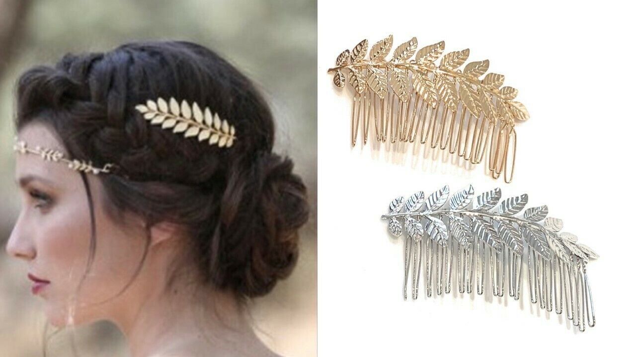 Beautiful Bridal Wedding Party Roman Leaf Hair Comb Slides - Gold or Silver