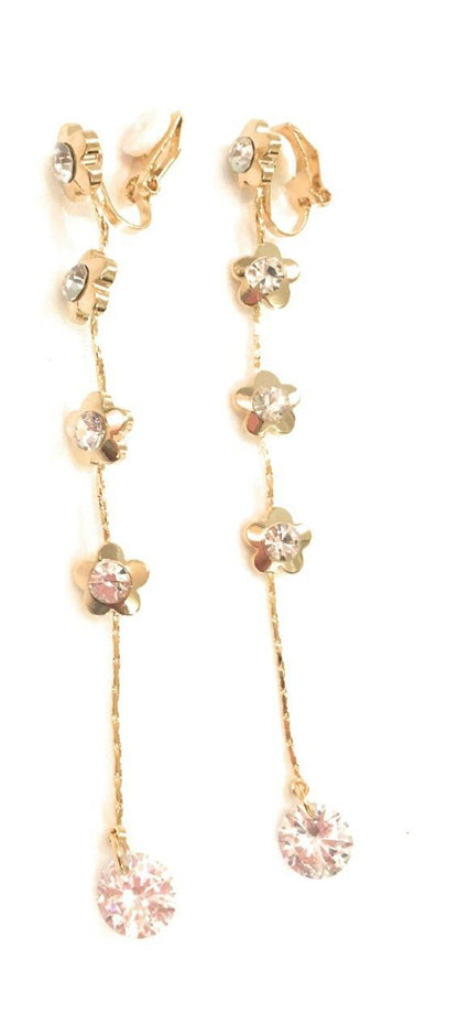 Long Flower Liquid Chandelier Tassel Dangle CLIP ON Earrings Non Pierced Ears