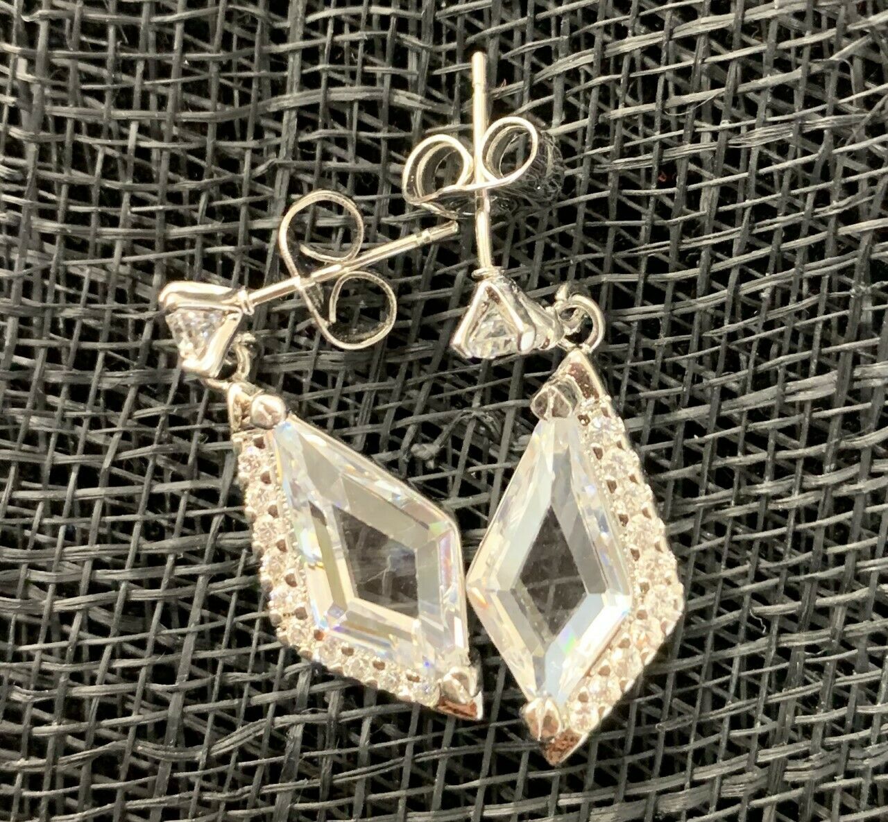 Quality Platinum Silver Plated Rhombus Zircon Crystal Dangle Drop Earrings Gift