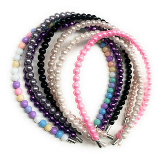 7 Girls Faux Pearl Headbands Alice Hair Band Black Cream Rainbow Pink Set UK