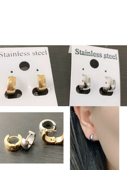 Small Cuff Huggie Hoop Stainless Steel Upper Cartilage Earrings - Silver or Gold