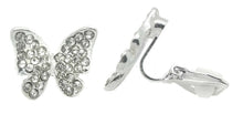 Load image into Gallery viewer, Butterfly Non-Pierced Crystal Silver Stud Diamante Clip On Earrings CZ Cushion
