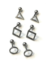 Load image into Gallery viewer, Mens Stainless Steel Earrings Studs - Screw On Geometric Designs Black or Silver