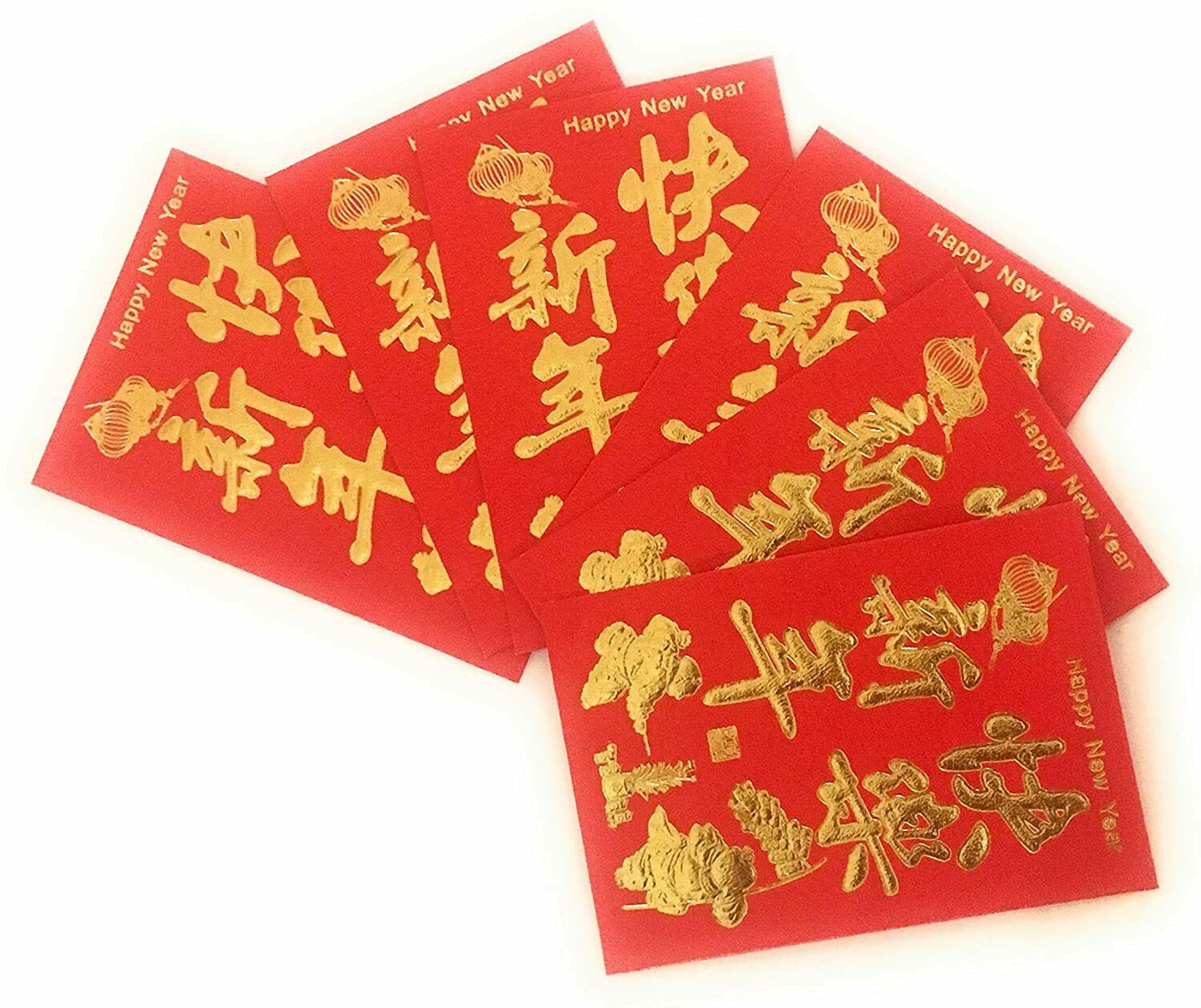Pack of 6 Chinese Lucky Red Packets / Envelopes Happy New Year Hong Bao Wedding