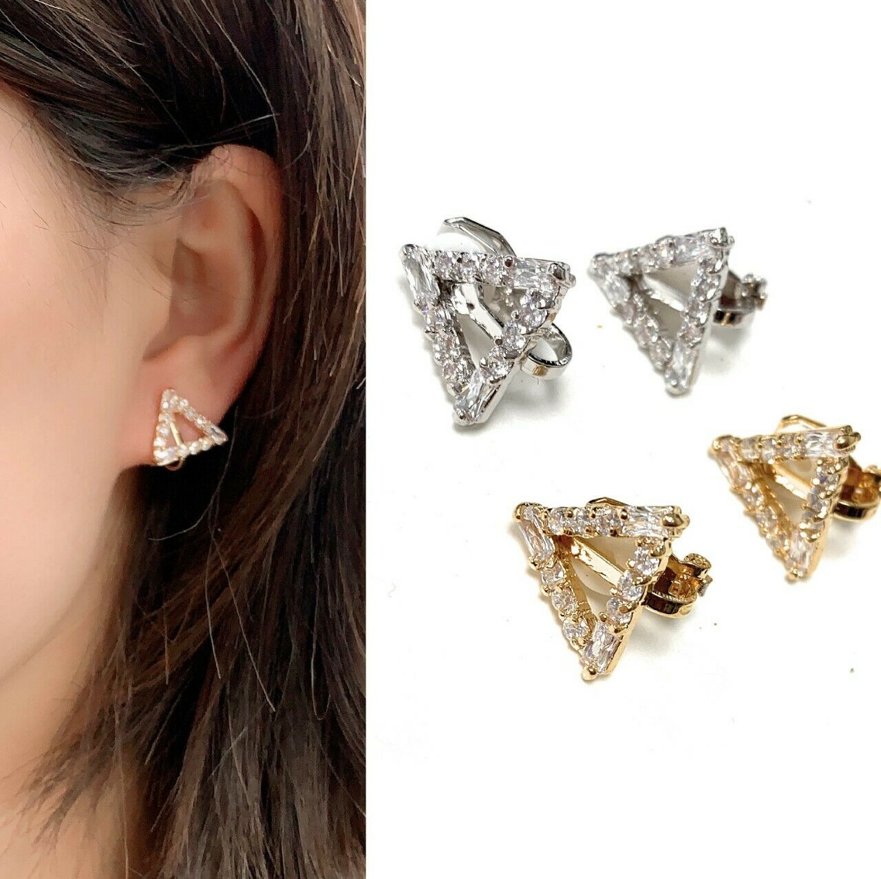 Girls Women's High Quality Sparkly Zircon Crystal Clip On Earrings Studs Gift UK