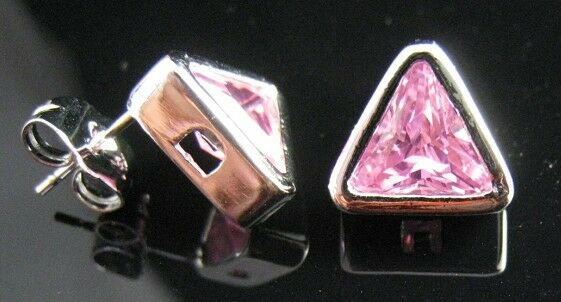 Quality Platinum Silver Plated Baby Pink Triangle Zircon Crystal Earrings Studs