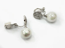 Load image into Gallery viewer, CLIP ON Earrings Crystal Silver Rhinestone Dangl Pearl Rose Non Pierced