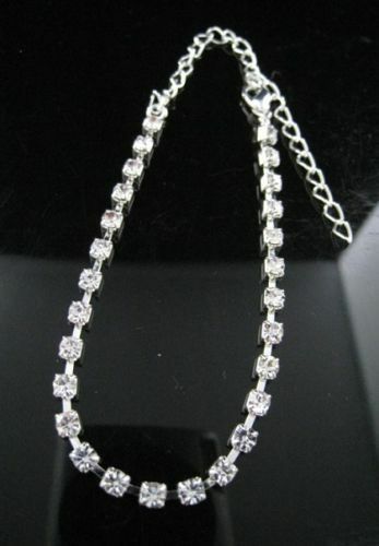 Adjustable Silver Diamante Crystal Anklet Foot Chain Ankle Bracelet Simple