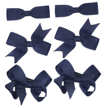Load image into Gallery viewer, 6 PIECE /3 Pairs SET Girls Small Hair Bows Grosgrain Ribbon Clips School Colours