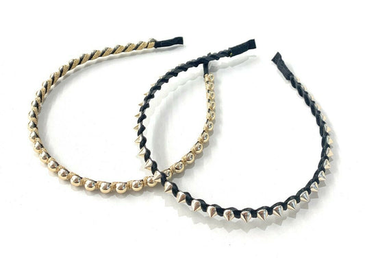 Funky Girls Rock Punk Metallic Shiny Gold Studs Spikes Headband Alice Band