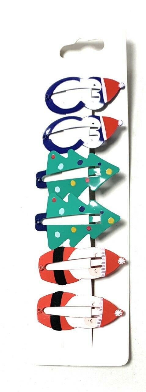 6 Girls Bendies Sleepies Hair Clip Slides - Novelty Design Santa Christmas Set