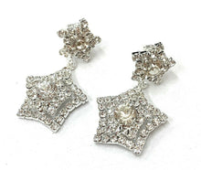 Load image into Gallery viewer, Silver Diamante Star Drop Dangle Clip On Earrings Crystal Bridal Non Pierced