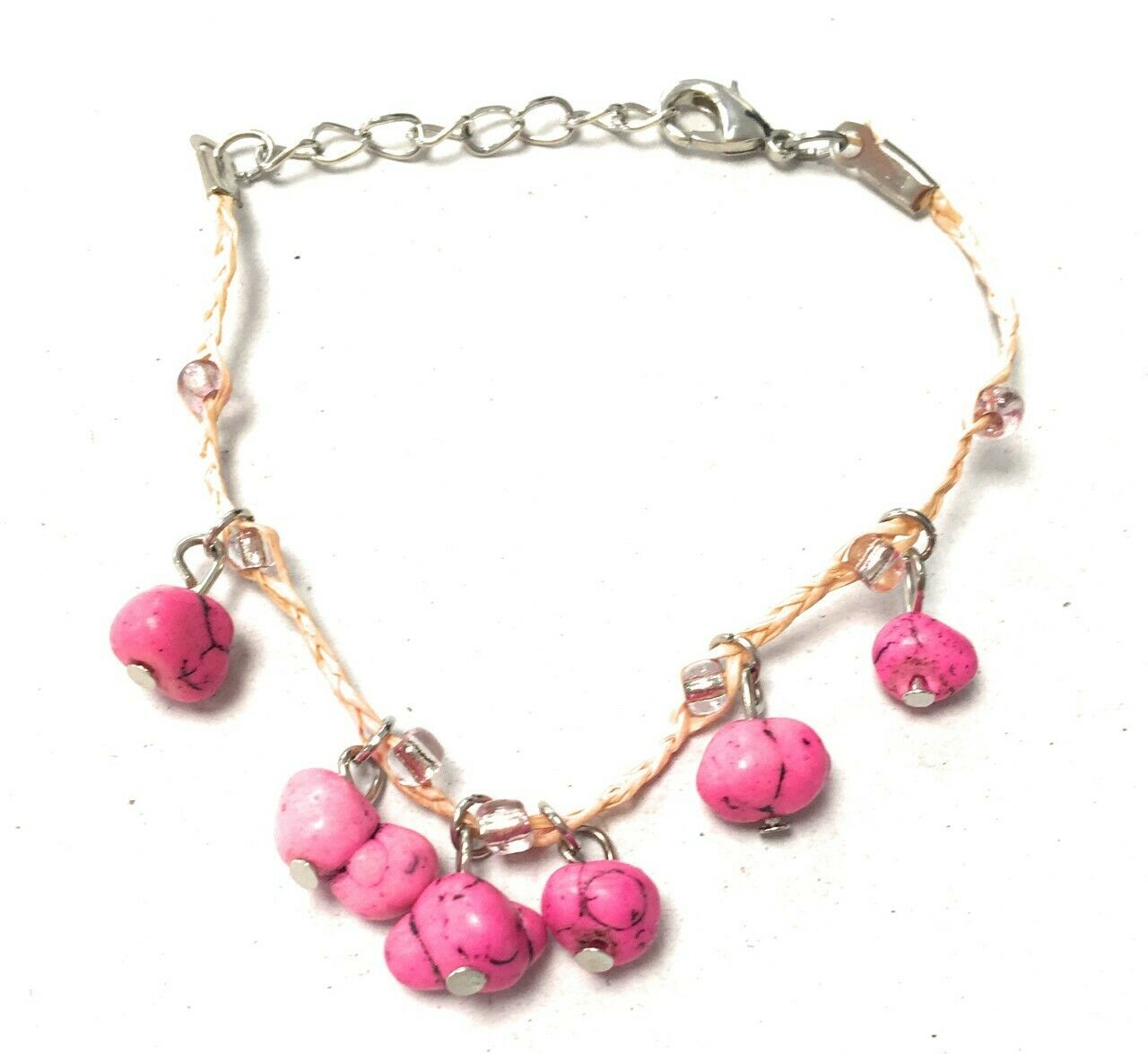 Girls Kids Adjustable Bracelet Clay Rose Stone Beads Glass Cherry Charm Fruit