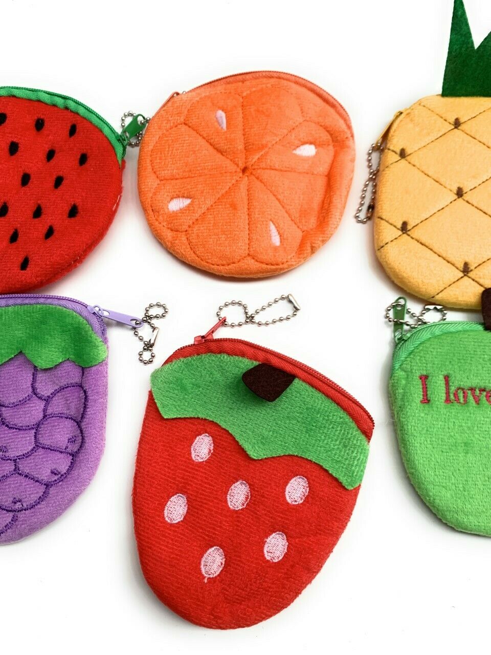 6 Girls Soft Plush Fruit Coin Wallet Pouch Money Purse Party Bag Filler Gift Set