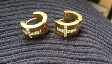 Load image into Gallery viewer, Unisex Cuff Huggie Hoop Stainless Earrings Cross Diamante Motif - Silver or Gold