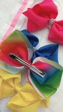 Load image into Gallery viewer, 5 Girls Huge Big Hair Bow Set with Bow Holder &amp; Gift Bag - Rainbow Yellow Pink