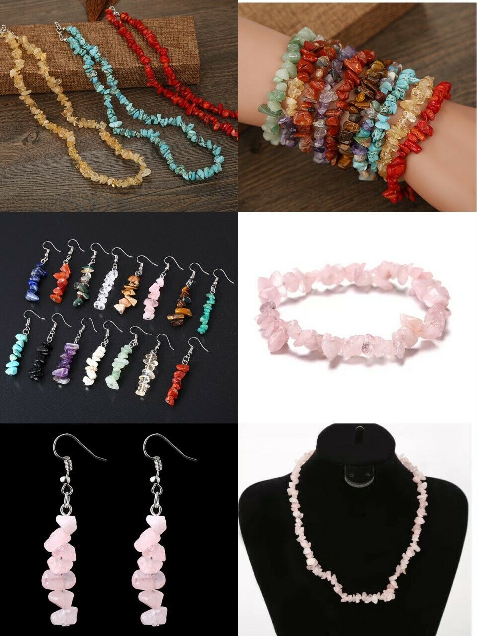 Handmade Natural Stone Beads Beaded Necklace Bracelet Earrings UK