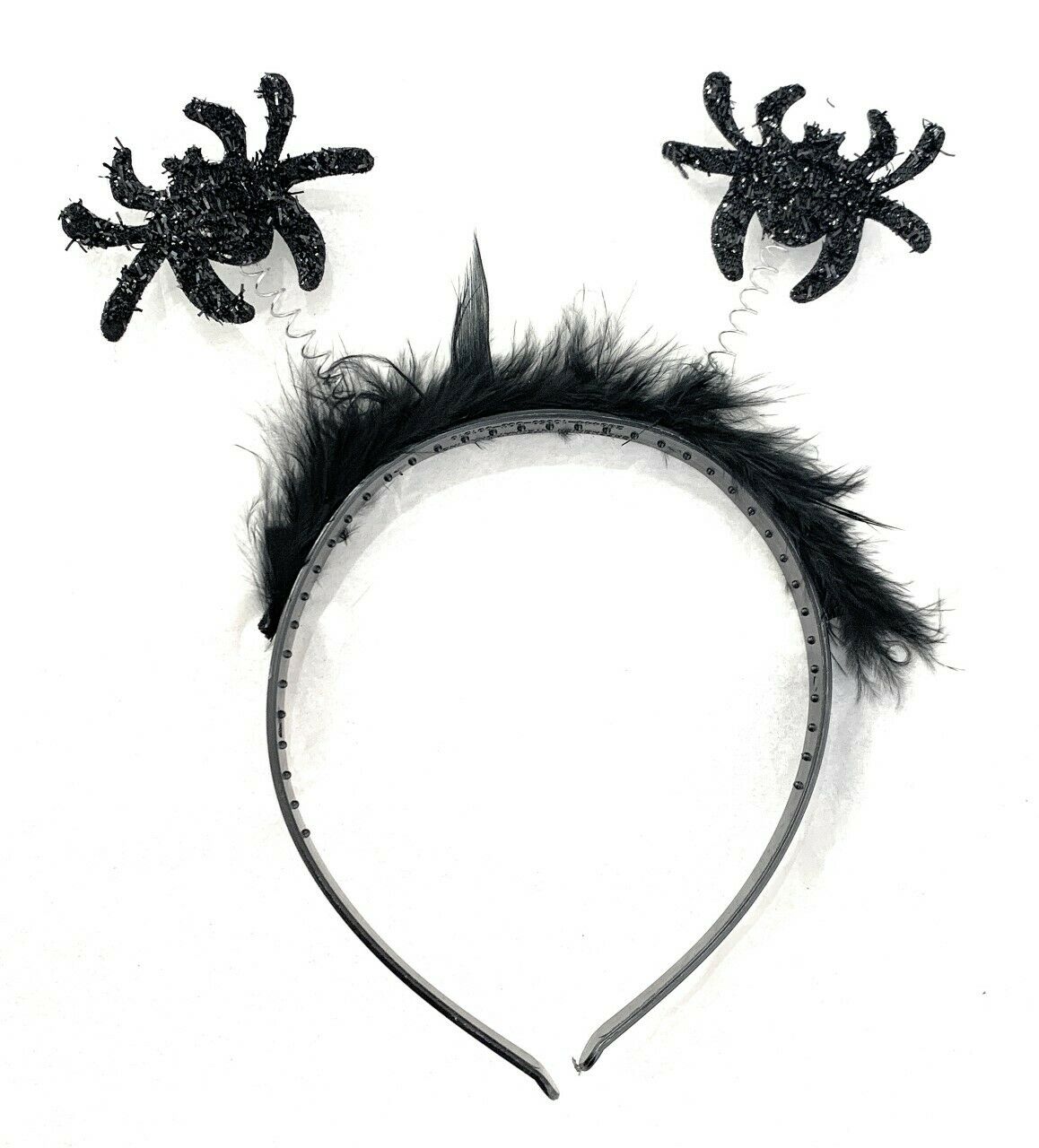 Black Feather Tinsel Spider / Bat Antennae Boppers Halloween Party Headband UK