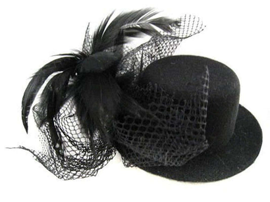 Mini Black Top Hat Ladies Halloween Fancy Dress Costume Accessory Clip On