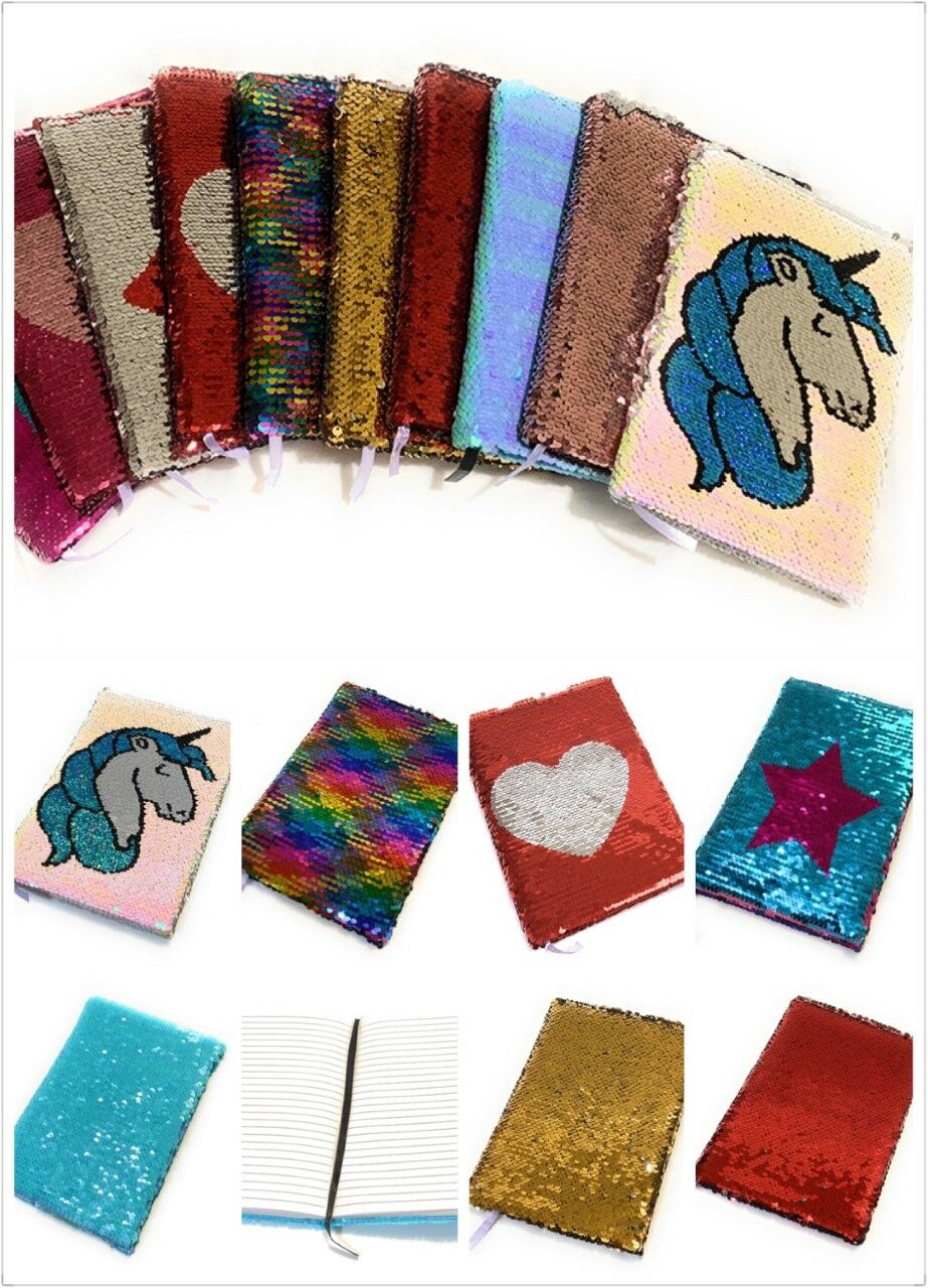 Kids A5 Reversible Sequin Notebook Childrens Notepad Writing Journal Diary Book