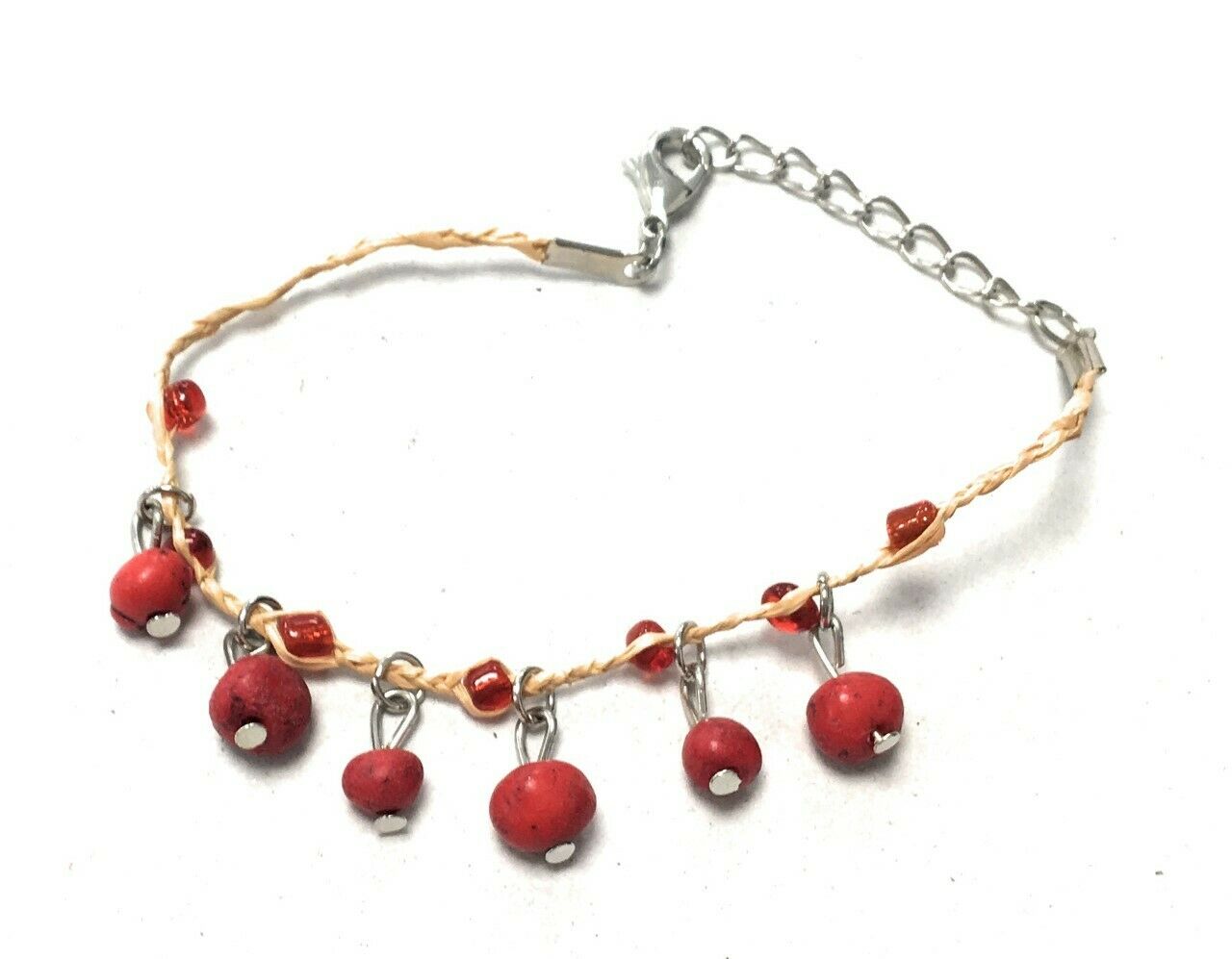 Girls Kids Adjustable Bracelet Clay Rose Stone Beads Glass Cherry Charm Fruit