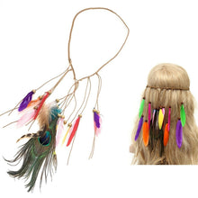 Load image into Gallery viewer, Indian Feather Elastic Headdress Headband Boho Carnival Fancy Dress Party Hippie