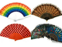 Load image into Gallery viewer, Chinese Spanish Fans Dance Party Hand Held Folding Flower Rainbow Leopard Fan