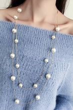 Load image into Gallery viewer, Long Statement Sweater T Shirt Gold Faux Pearl Fashion Necklace Bridal Gift UK