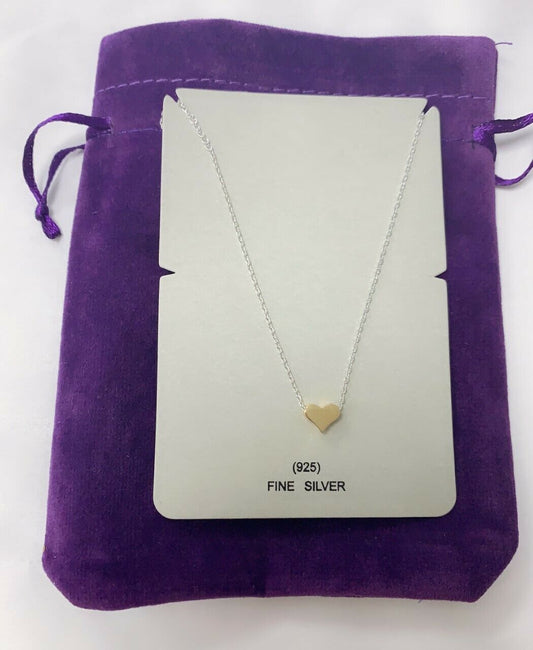 925 Sterling Silver Necklace (Gift Pouch) Chain with Gold Plated Heart Pendant
