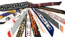Load image into Gallery viewer, 90cm Long Reversible Skinny Scarf Faux Silk Head Scarves Bag Charm Bow Bandana
