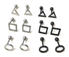 Load image into Gallery viewer, Mens Stainless Steel Earrings Studs - Screw On Geometric Designs Black or Silver