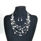 Natural Stone Crystal Multi Layer Bib Statement Necklace and Earrings Gift Set