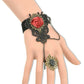 Gothic Retro Vintage Lace Beads Halloween Slave Bracelet Ring Chain Vampire Rose
