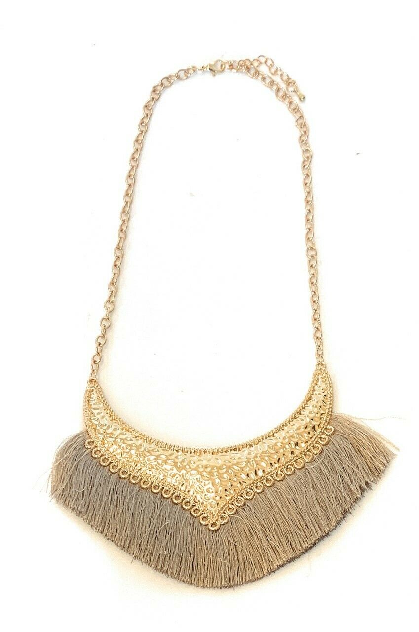 Girls Woman's Gold Tone Statement Tassel Bib Fashion Necklace Chain Gift UK