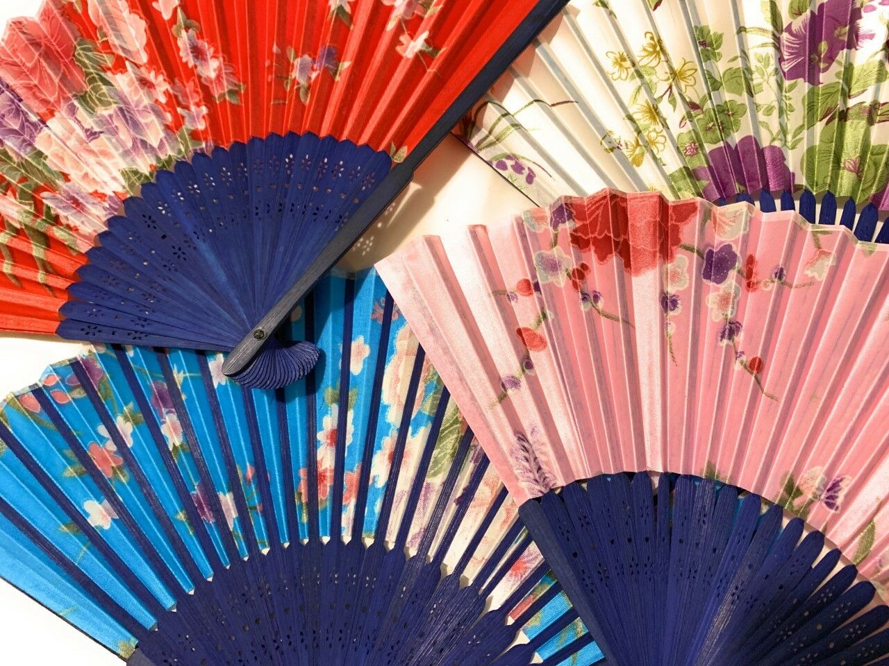 5 Chinese Floral Silk Folding Hand Held Fan Wedding Dancing Party Fans Job Lot